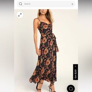 Dramatic Darling Black Floral Print Cowl Faux Wrap Dress